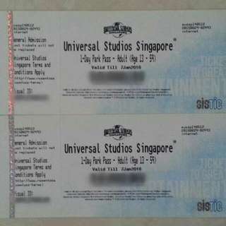 2 X Universal Studios Singapore (USS) 1Day Park Pass Original Physical Adult Ticket