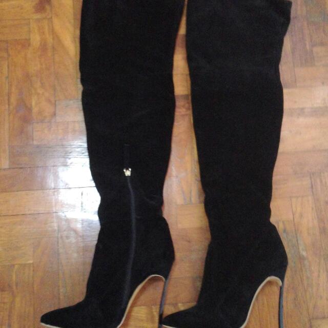 Casadei BLADE Black Over Knee High Heel Boots Luxury Sneakers