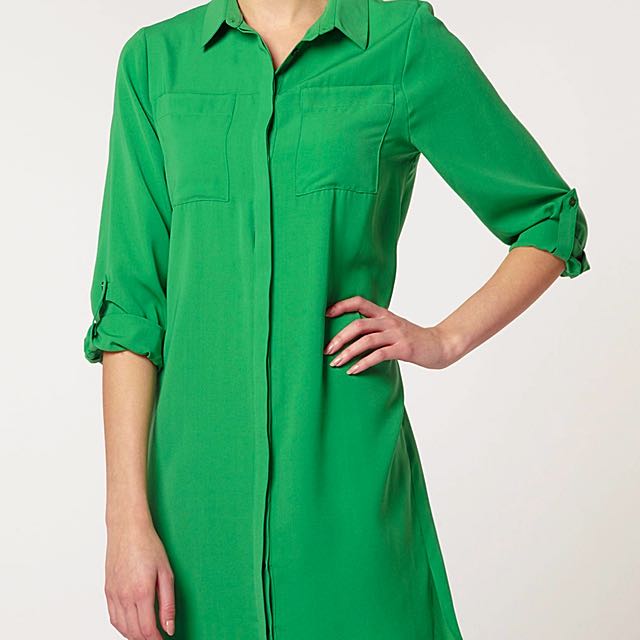 zara green shirt dress