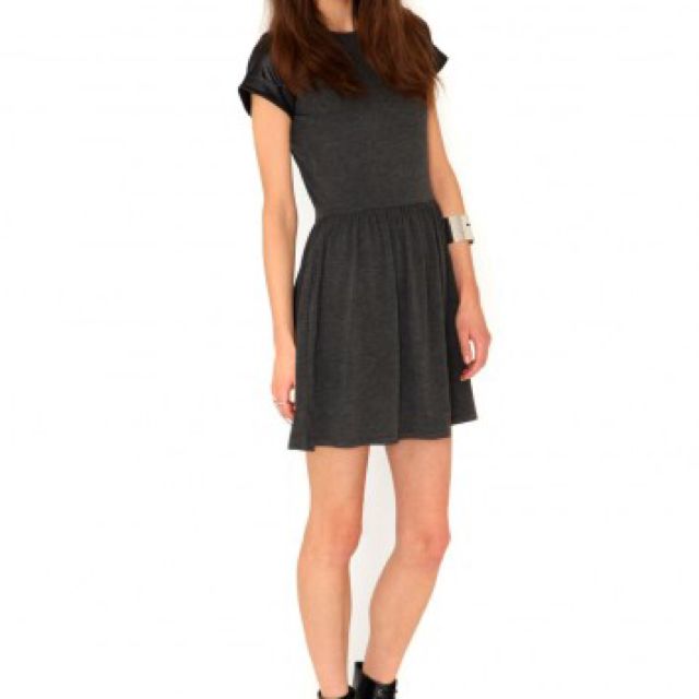 BNWT Missguided Black Skater Dress With Faux Leather Sleeves S Women s Fashion Tops Sleeveless on Carousell