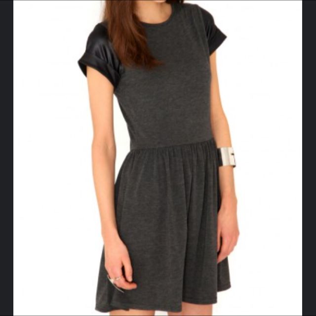BNWT Missguided Black Skater Dress With Faux Leather Sleeves S Women s Fashion Tops Sleeveless on Carousell