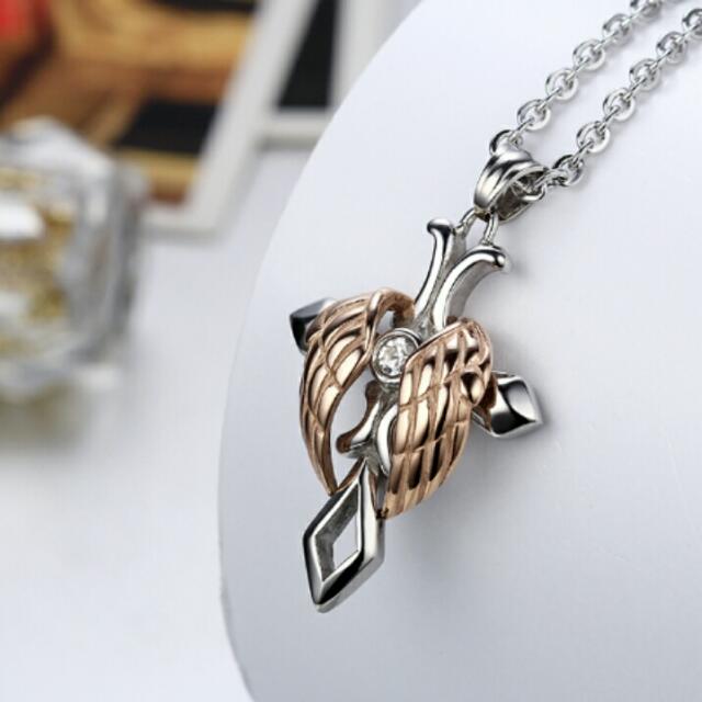 Vintage Cool Stainless Steel Necklace for Men Womens Angel Wing