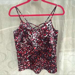 H&M Red Leopard Print Silky Top