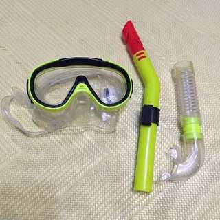 兒童 潛水護目鏡+呼吸管 黃色
