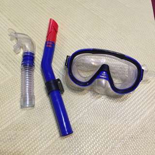 兒童 潛水護目鏡+呼吸管 藍色