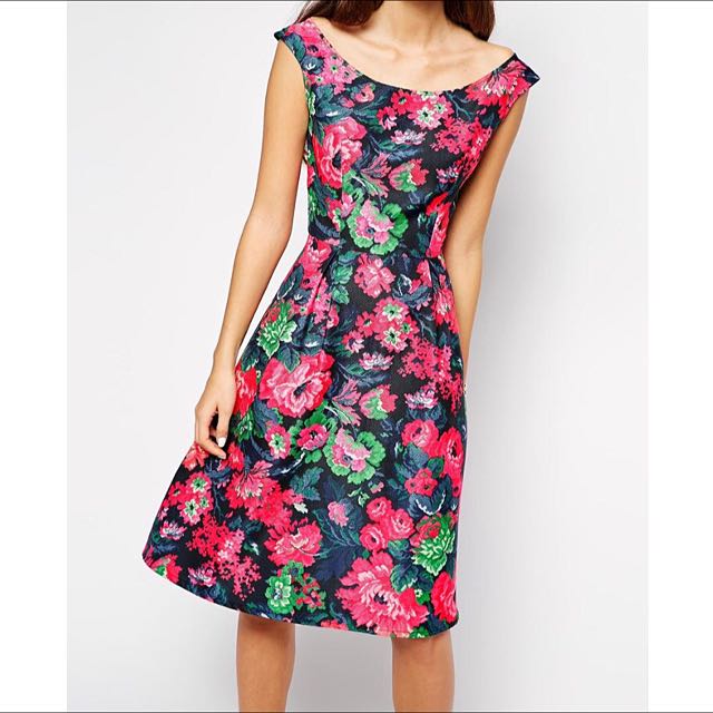 bardot floral skater dress