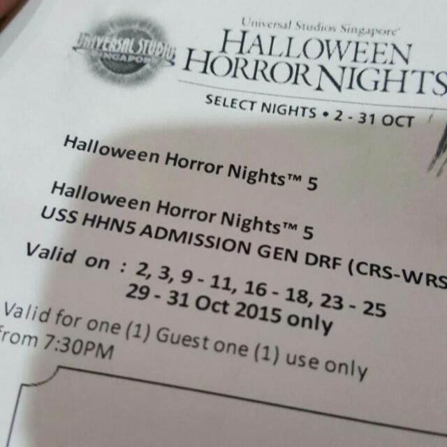 USS HHN5 TICKET 50 X2, Tickets & Vouchers, Local Attractions