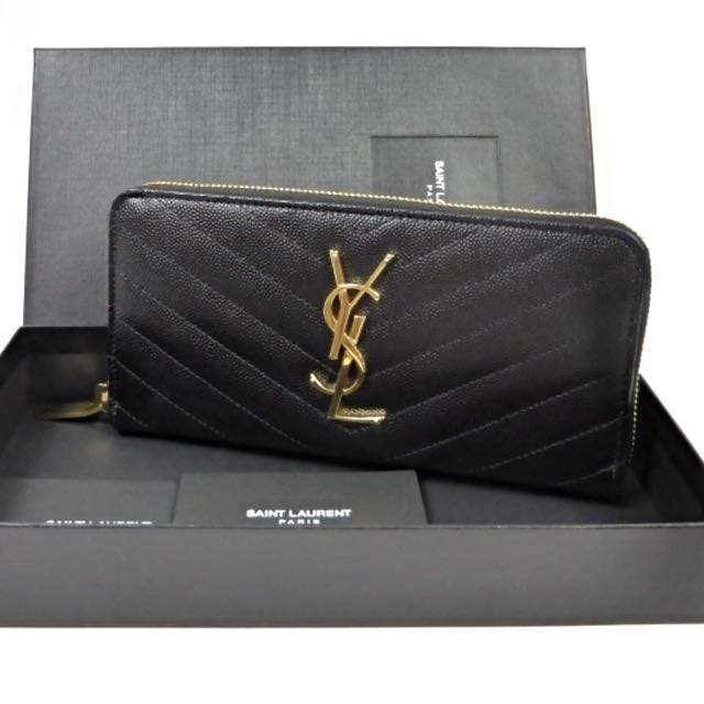 Ysl Monogram Saint Laurent Zip Around Wallet (Black Grain), Luxury on ...
