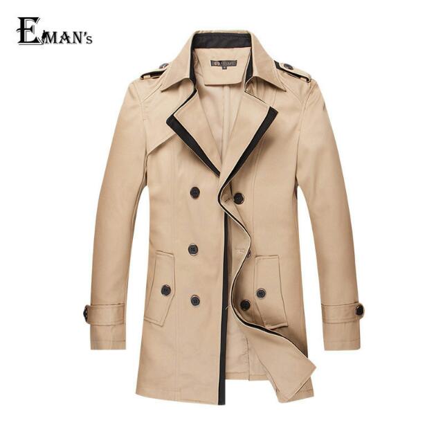 Double Breasted Mens Trench Coat Plus Size M 5XL Outdoor Winter Long Trench Coat Men Cloak Black Dark Blue Khaki
