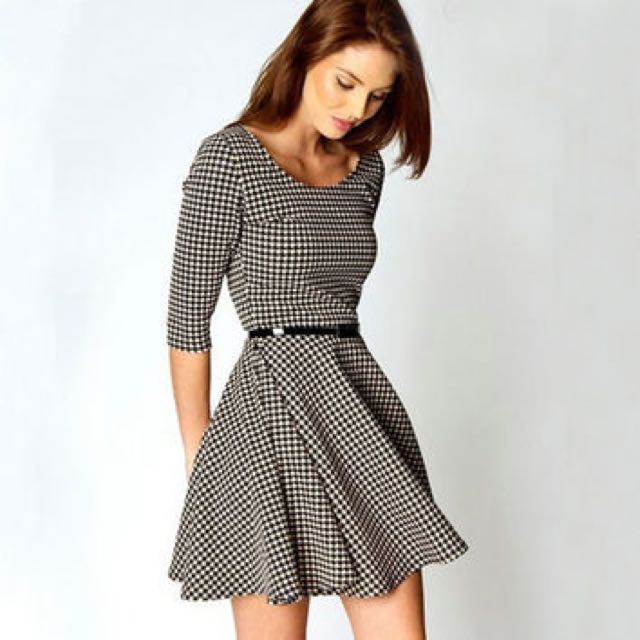 Asos Houndstooth Skater Dress Women s Fashion Dresses Sets Dresses on Carousell