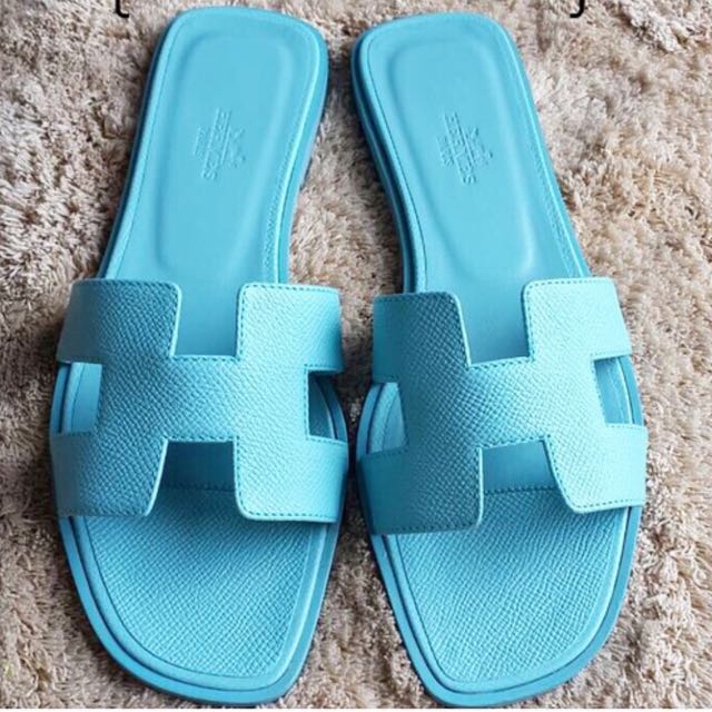 Hermes Oran Sandal Bleu Glacier Epsom, Luxury, Sneakers & Footwear