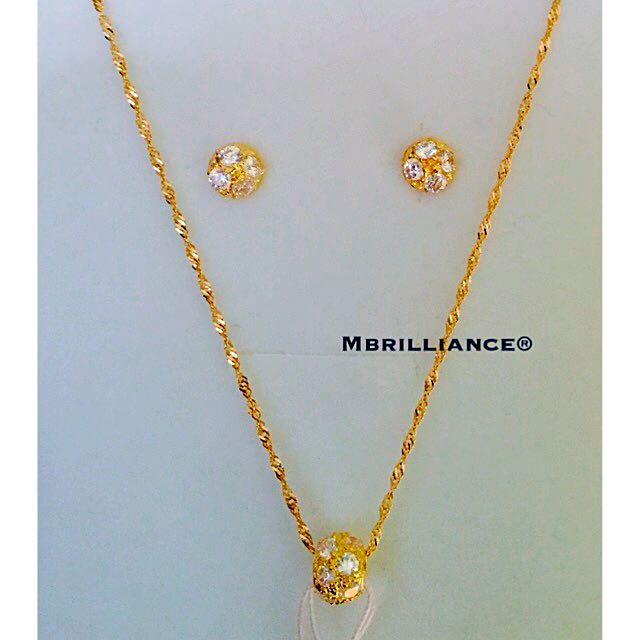 Earrings And Necklace Set 916 Gold Mbrilliance Luxury Bags Wallets On Carousell