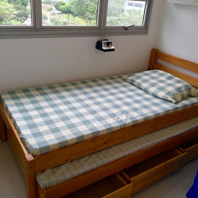 Second Hand Single Pullout Bed With Mattress, Furniture Home Living, Furniture, Bed Frames