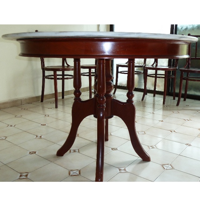 Antique Repro 1900s Kopitiam/Coffeeshop Marble Dining Table 107cm ...