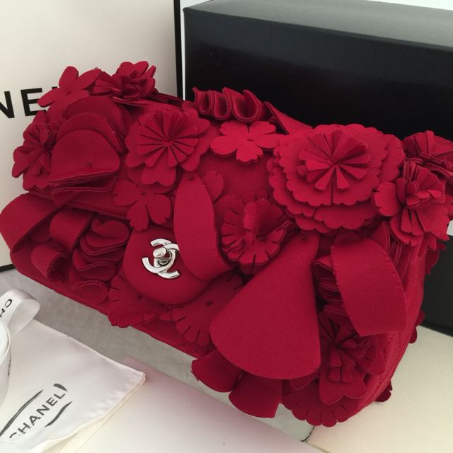 Chanel Neoprene Flower Embellished Flap Bag 2015, Luxury, Bags