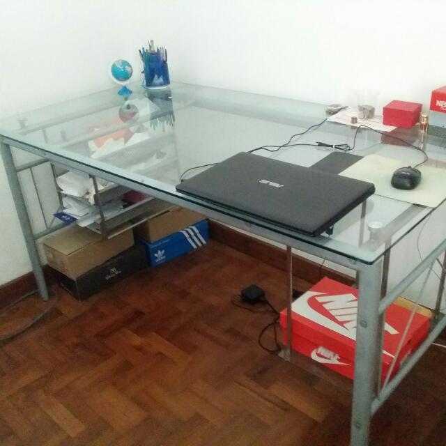 (1 Reserved) Tempered Glass Office Table, Furniture & Home Living