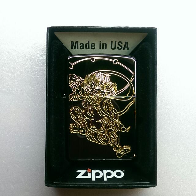 ㊣Zippo 日版※※絕版品※※ 雷神圖案全機黑冰機身正面雷神圖案蝕刻金箔