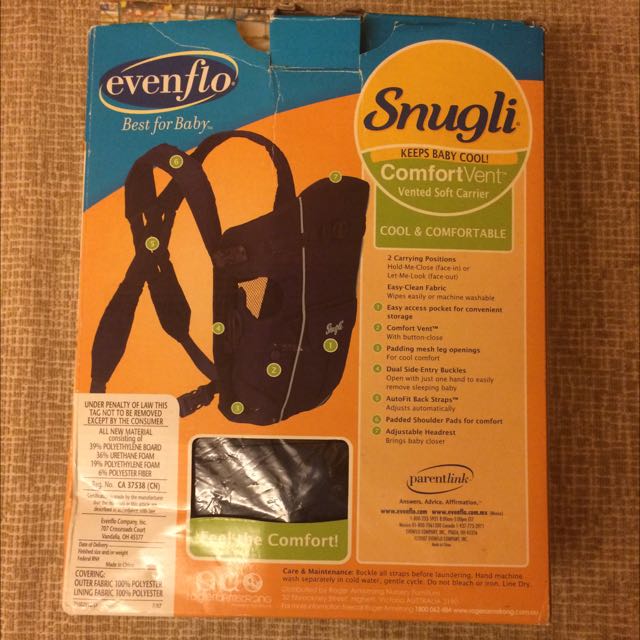 evenflo snugli comfort vent soft carrier