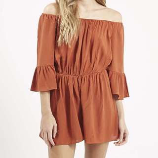 Topshop Burnt Orange Crinkle Bardot Playsuit Romper