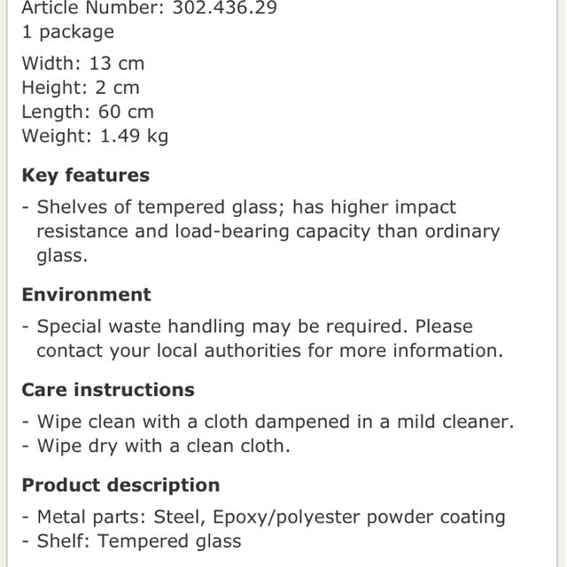 Glass Shelf from IKEA (Hjalmaren 60cm), Furniture & Home Living