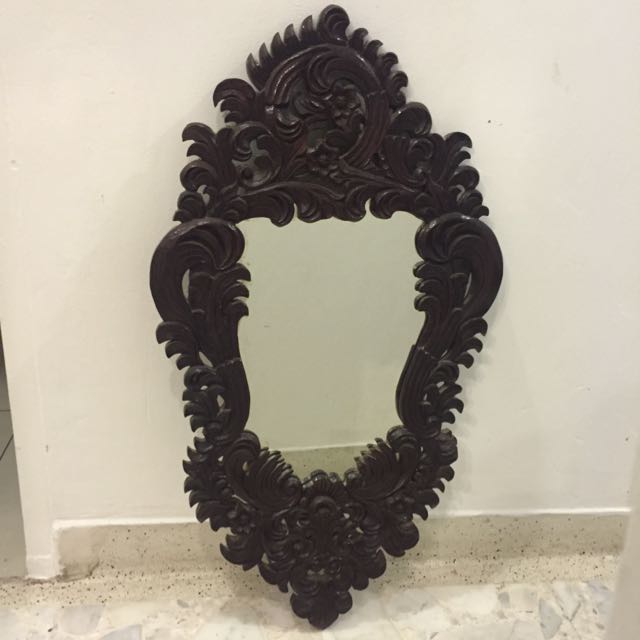 Antique Mirror With Dark Wood Frame Vintage Collectibles On Antique Mirror With Dark Wood Frame