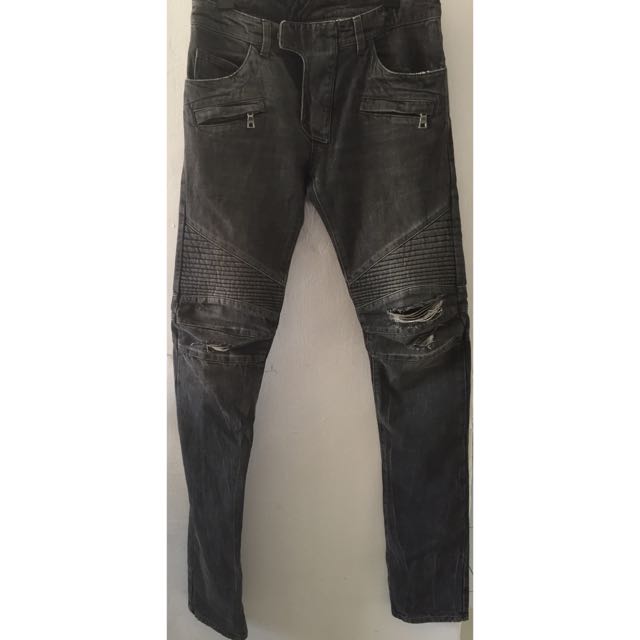 Mens black distressed biker jeans best sale