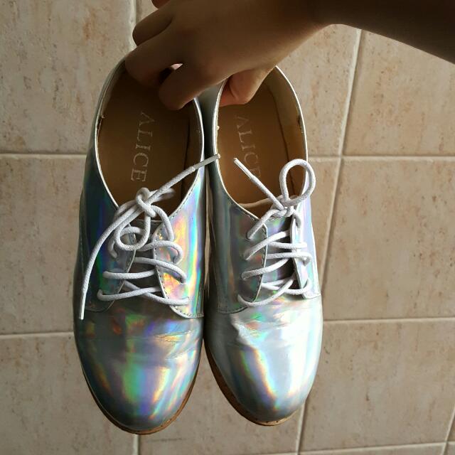 Holographic oxford shoes top