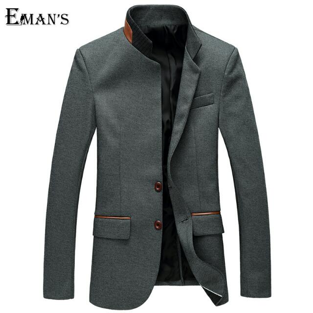 Mandarin Collar Blazer Men Grey Single Breasted Casual Wedding Men Slim Fit Blazer Jacket Korean Style Asian Men s Fashion Coats Jackets and Outerwear on Carousell