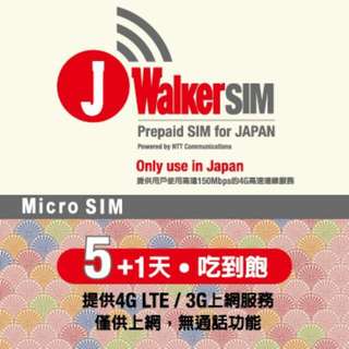 J Walker SIM 5+1天4G LTE日本上網卡_Micro