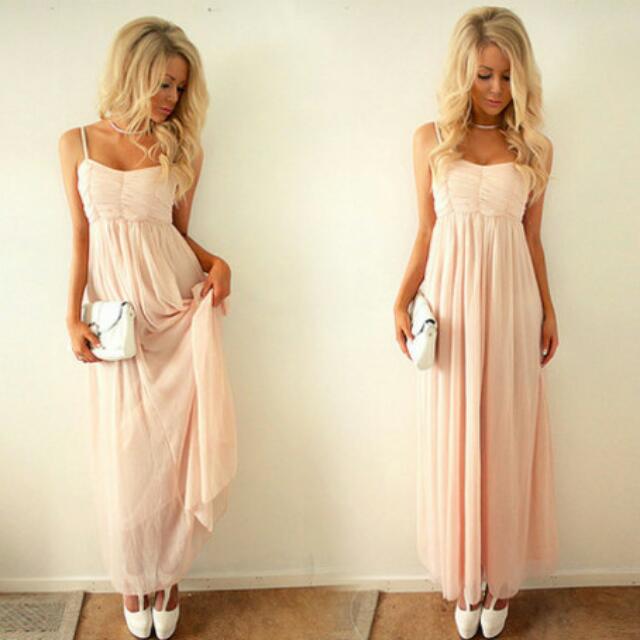 Reduced To 30 H M Maxi Dress Baby Pink Women S Fashion On Carousell