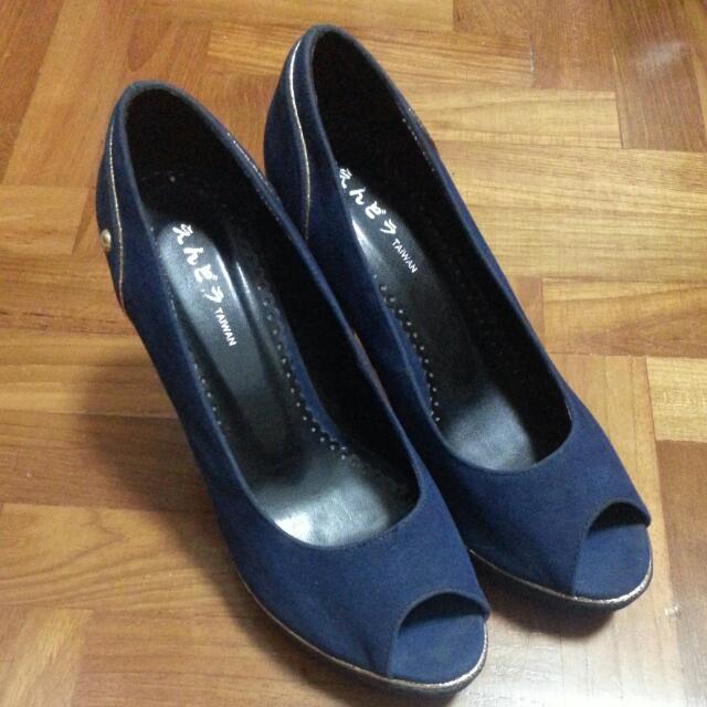 blue peep toe heels