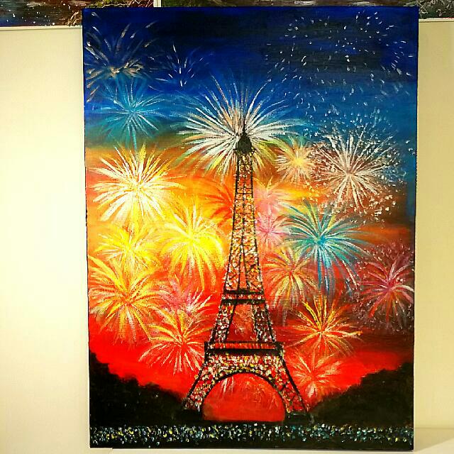 Acrylic Painting Eiffel Tower Design Craft On Carousell