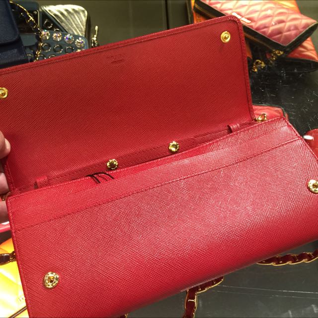 Prada Wallet on Chain Saffiano Leather Red 1413342
