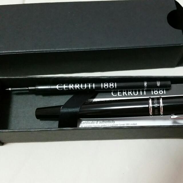 BN AUTHENTIC CERRUTI 1881 BALLPOINT PEN SILVER CLIP & INK REFILL
