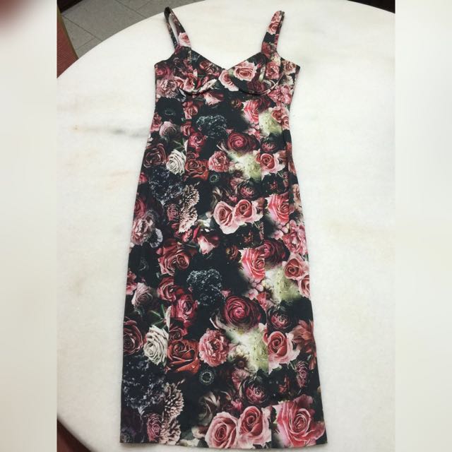 zara rose print dress
