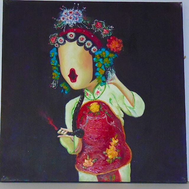 Face Less Chinese Opera Lady Singing Oil Painting Furniture On