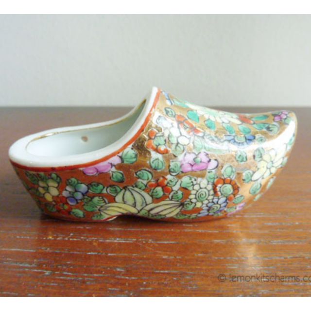 Vintage 80s Chinese Floral Porcelain Shoe