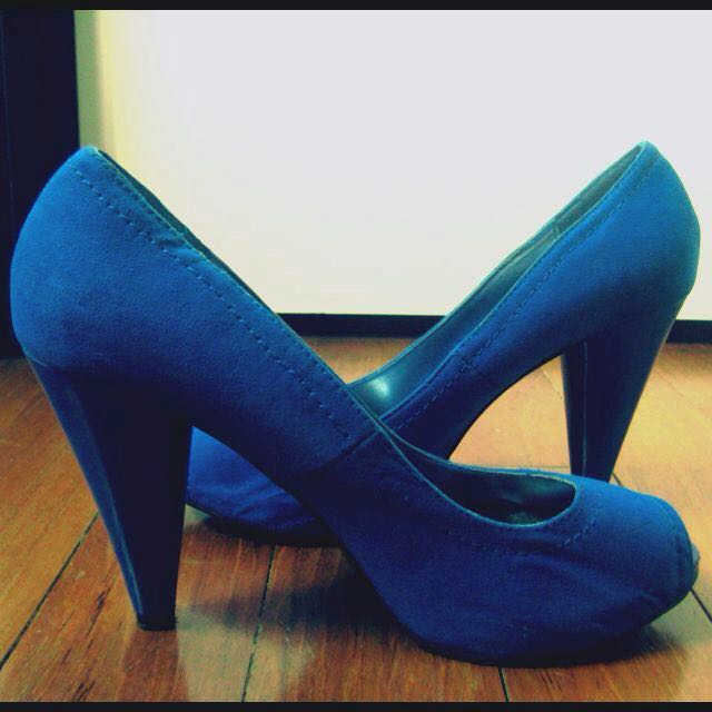 blue peep toe heels