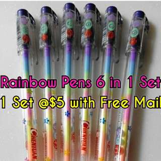 BN Rainbow Pens 6 In 1 Set @$5 Comes With Free Normal Postage Mail Suitable For Projects Arts & Crafts Scrap Booking Children Cards Making School @Lollies Clouds