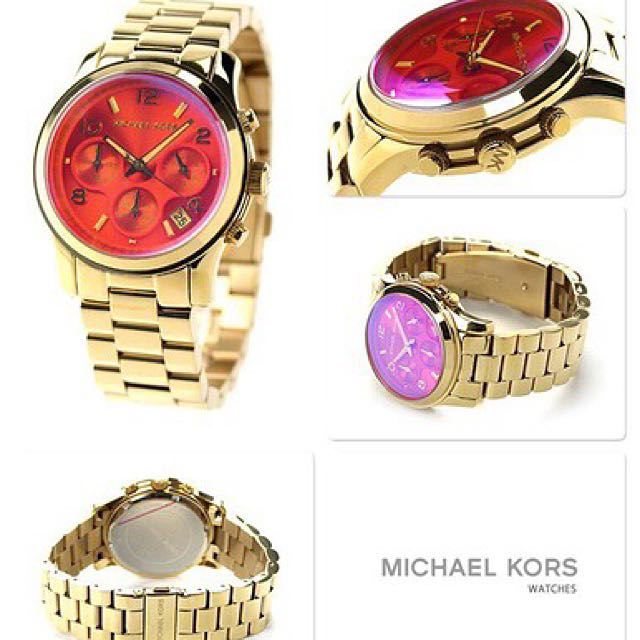 🌟現貨🌟 Michael Kors MK5939 橘底桃紫漸層不鏽鋼錶, 名牌精品, 精品