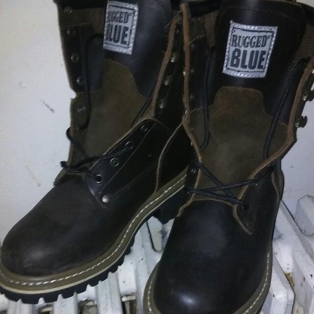 rugged blue logger boots