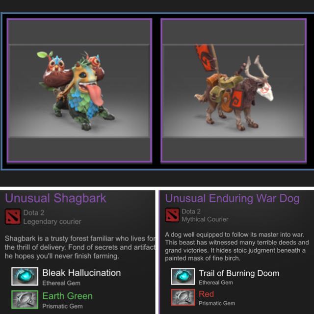 Dota 2 Unusual Couriers Tobd Red Wardog Bh Earth Green Shagbark