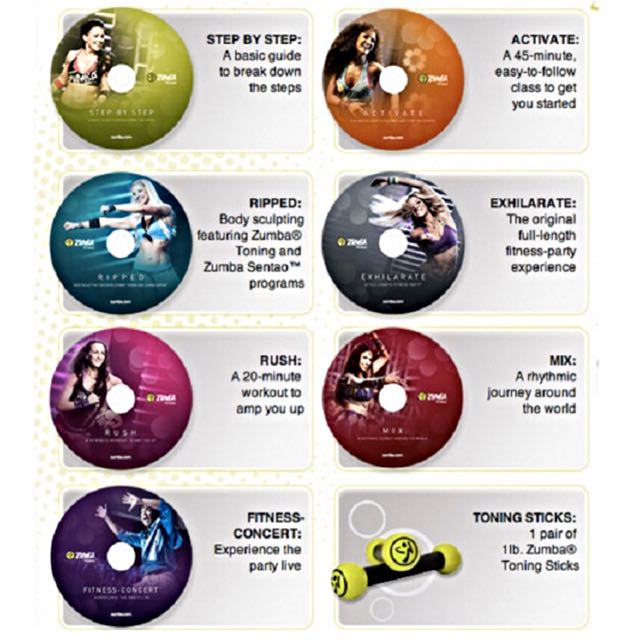 Zumba Exhilarate Seven workout DVD s with Zumba Toning Sticks