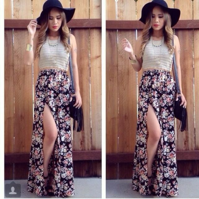 floral maxi skirt with split