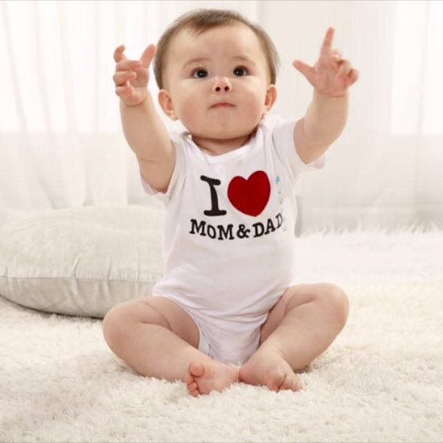 I Love Mom Dad Baby Romper Babies Kids Babies Kids Fashion On Carousell