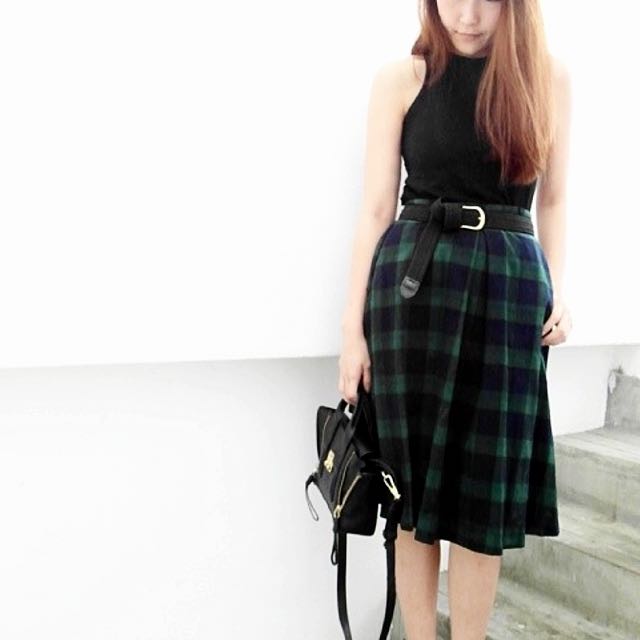 Green plaid top midi skirt