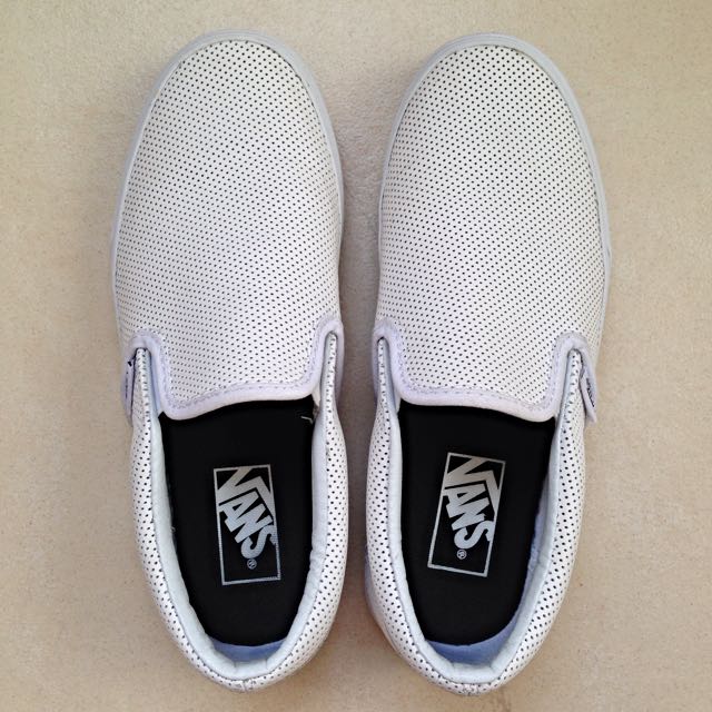 Vans White Perf Leather Slip Ons Size 