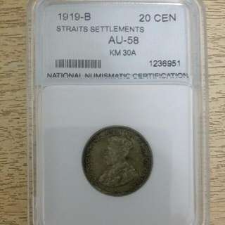 Straits Settlement AU58 Graded