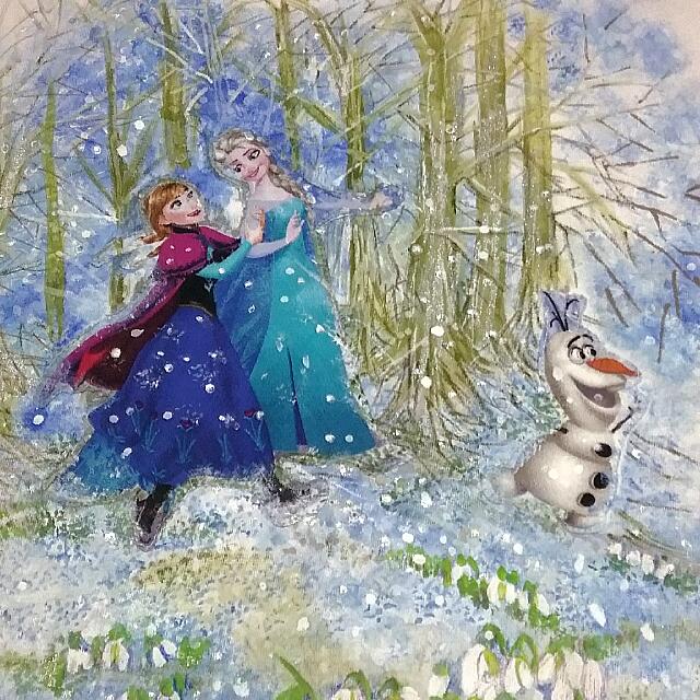 Hand Painted Winter Scenery With Elsa Anna Olaf Kid S T Shirt