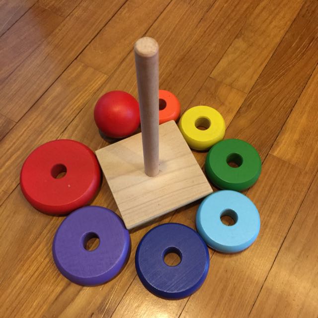 Preloved Melissa Doug Wooden Stacking Rings Hobbies Toys Toys Games on Carousell